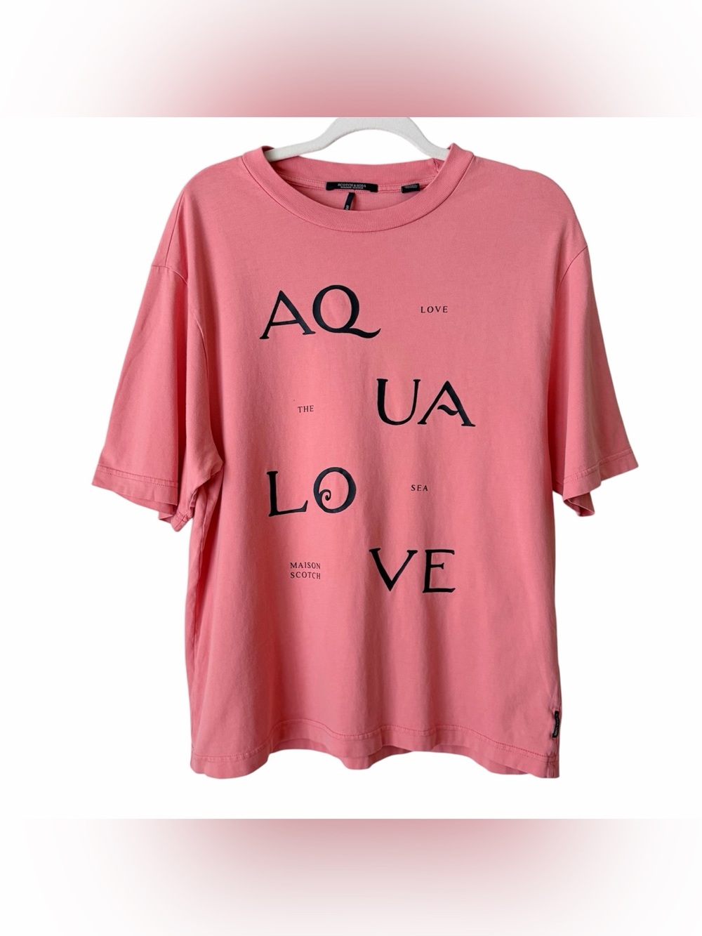 Scotch & Soda | Short Sleeve T-Shirt Aqua Love Salmon Pink Organic Cotton Small